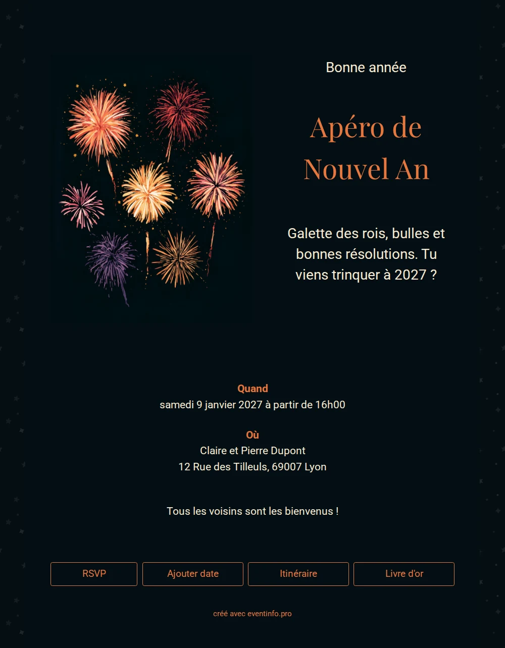 Invitation de Nouvel An avec titre orange &ndash; example 1
