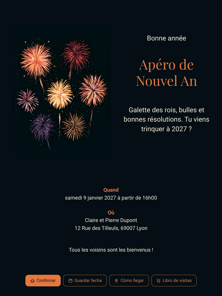 Invitation de Nouvel An avec titre orange