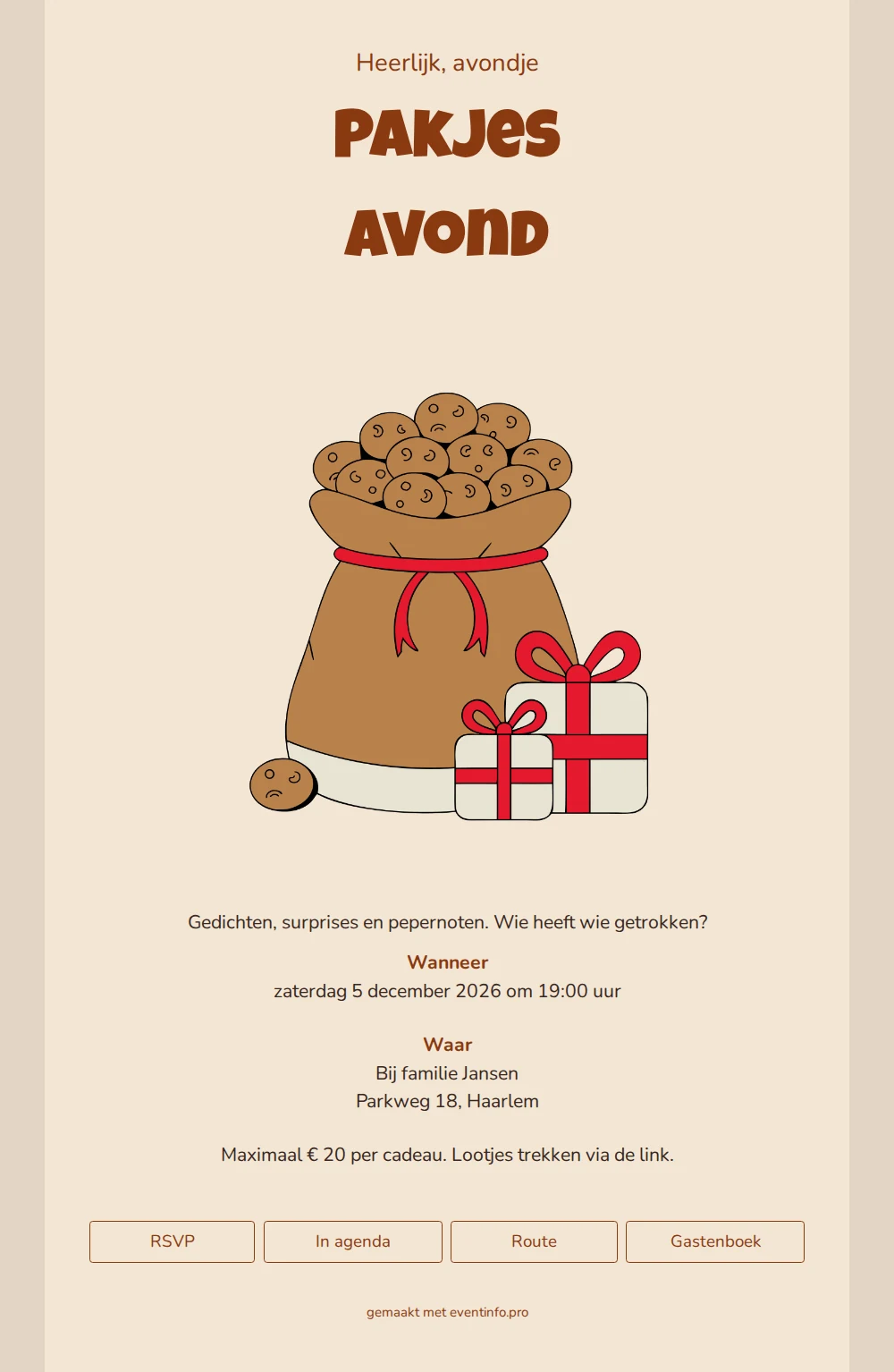 Pakjesavond kaart met pepernotenzak en cadeaus maken &ndash; example 1