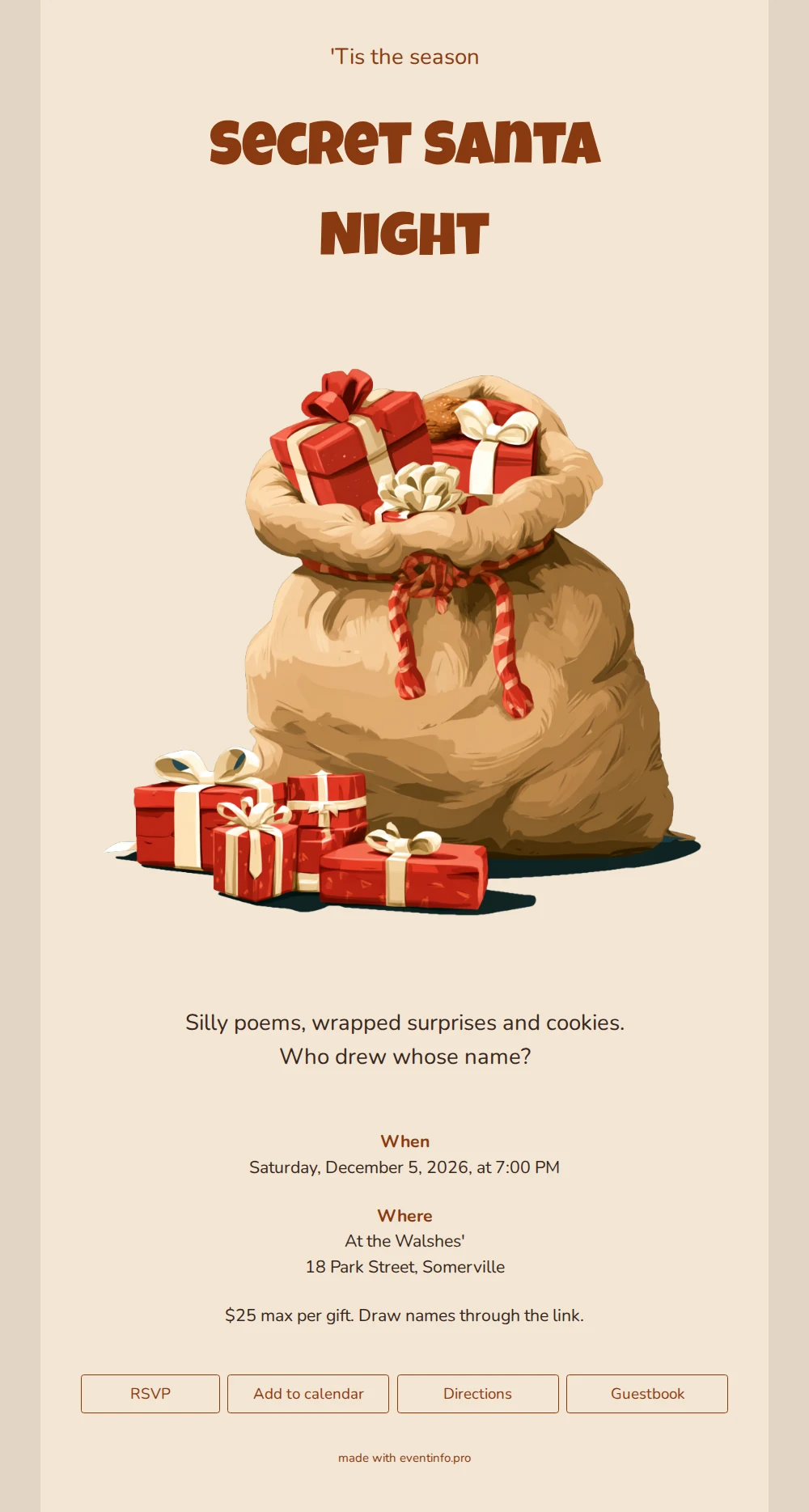 Secret Santa invitation with wrapped presents &ndash; example 1