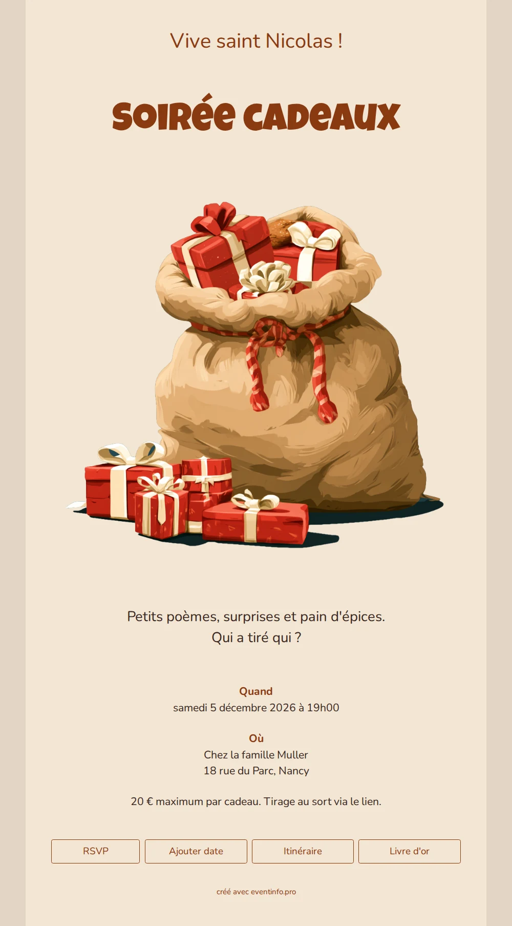 Invitation de Saint-Nicolas avec nœuds rouges &ndash; example 1