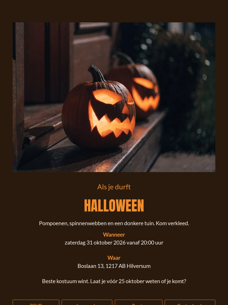 Griezelige halloweenuitnodiging met gloeiende pompoenen versturen