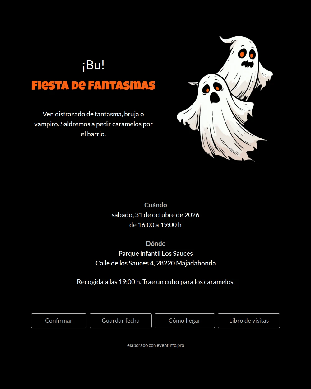 Invitación Halloween con fantasmas y título naranja &ndash; example 1