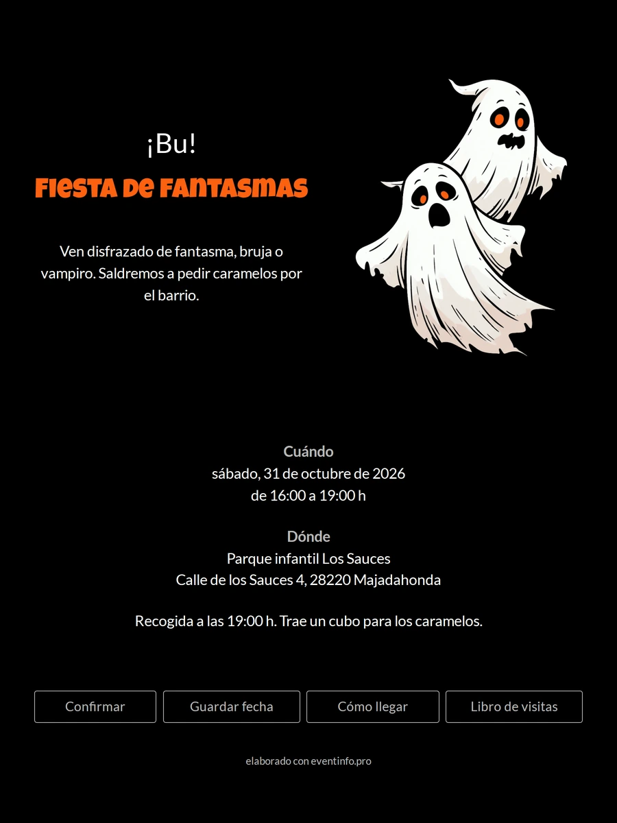 Invitación Halloween con fantasmas y título naranja