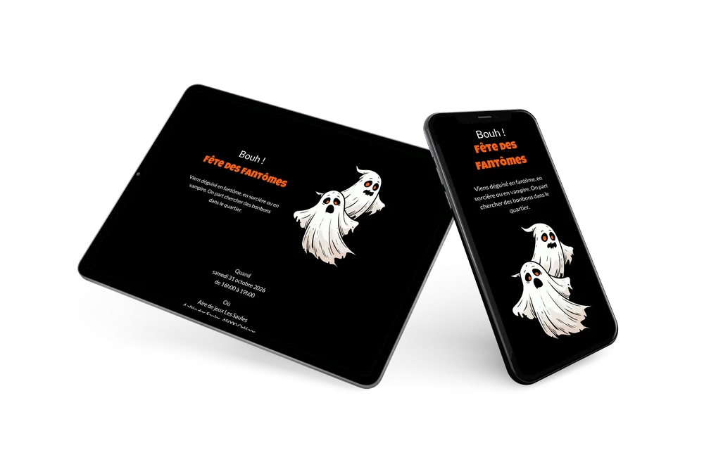 Invitation Halloween avec fantômes et titre orange &ndash; example 2