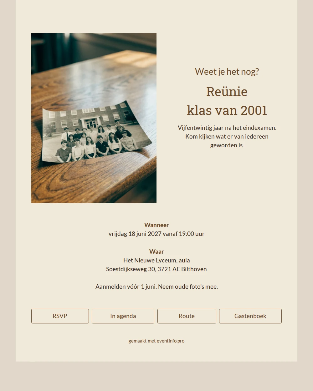 Warme reunie uitnodiging maken met oude klassenfoto &ndash; example 1