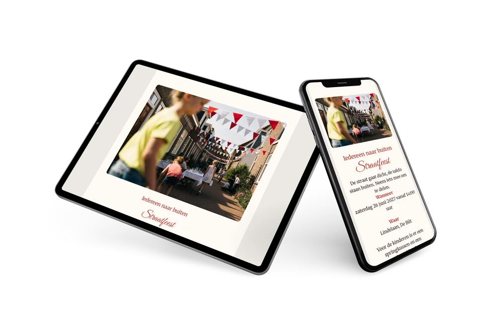 Feestelijke straatfeest uitnodiging met lange tafels buiten &ndash; example 2