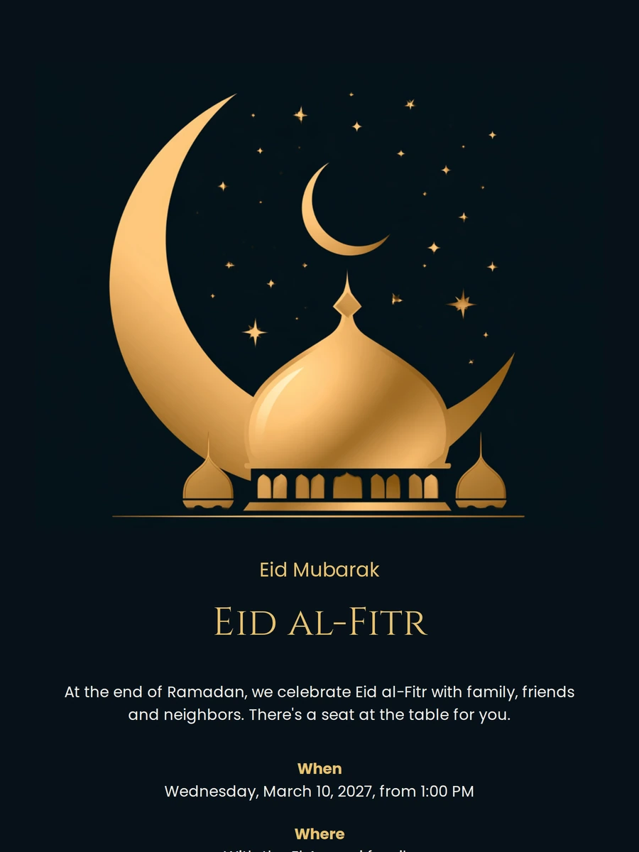 Golden crescent moon Eid party invitation
