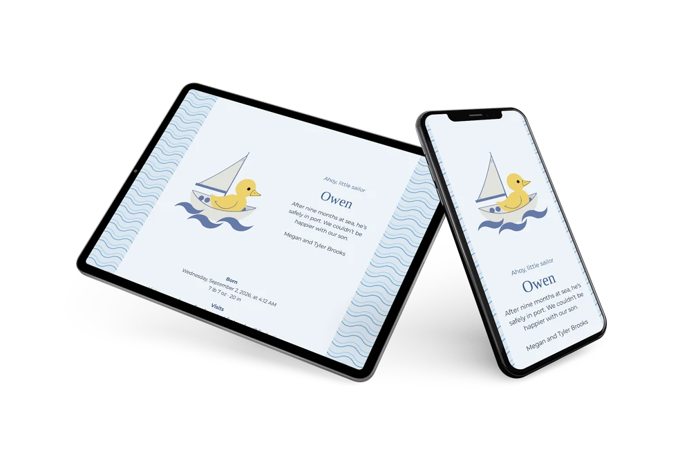 Create a calm navy birth announcement &ndash; example 2