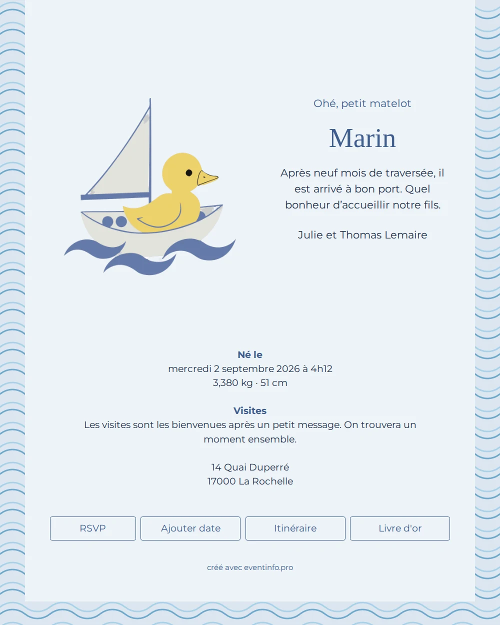 Créer un faire-part marin tout en bleu &ndash; example 1