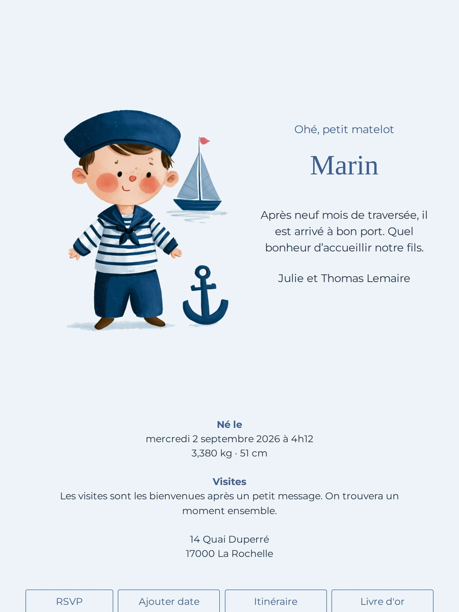 Cr&eacute;er un faire-part marin avec voilier et ancre
