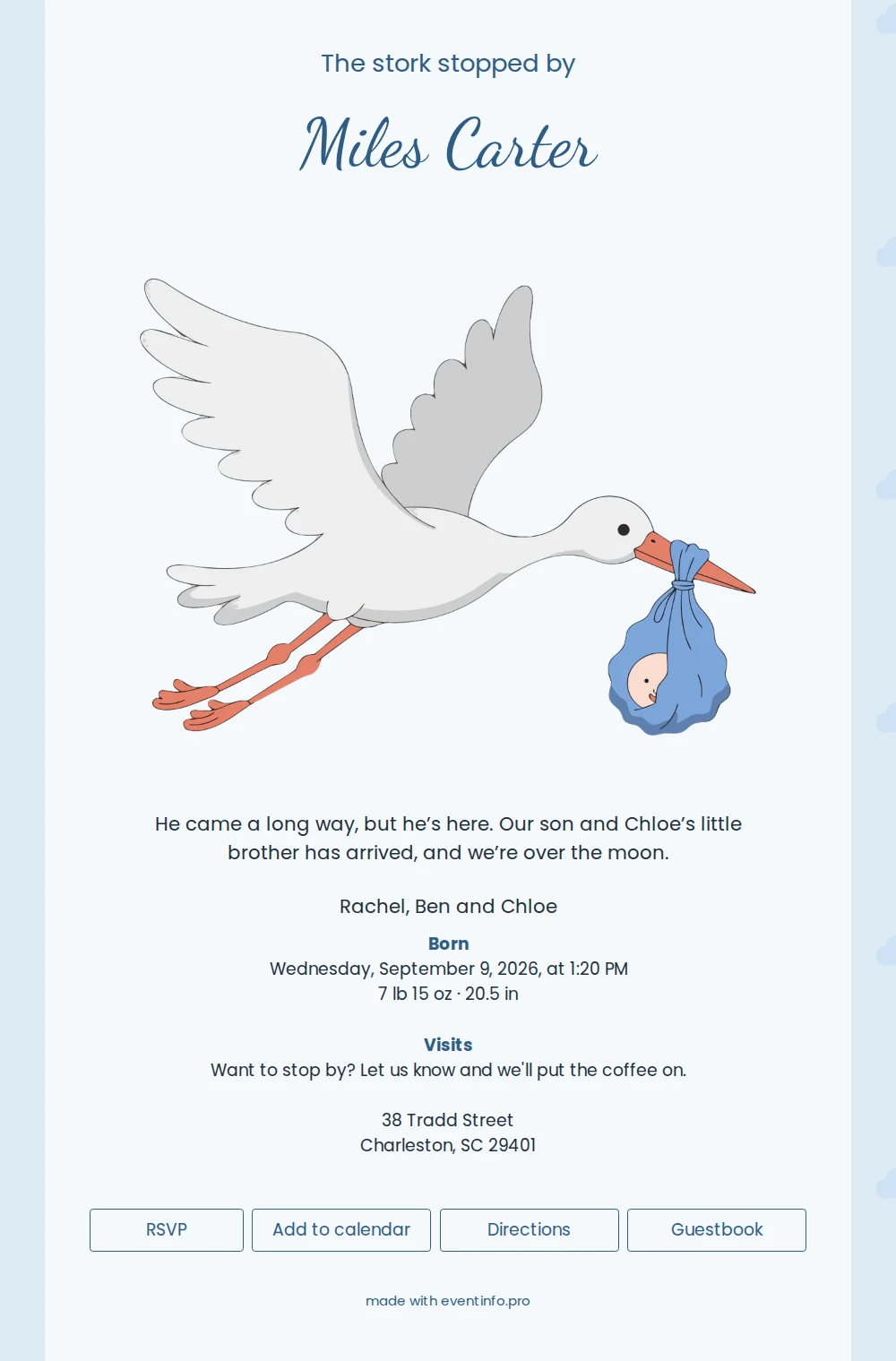 Classic Pale Blue Birth Card &ndash; example 1