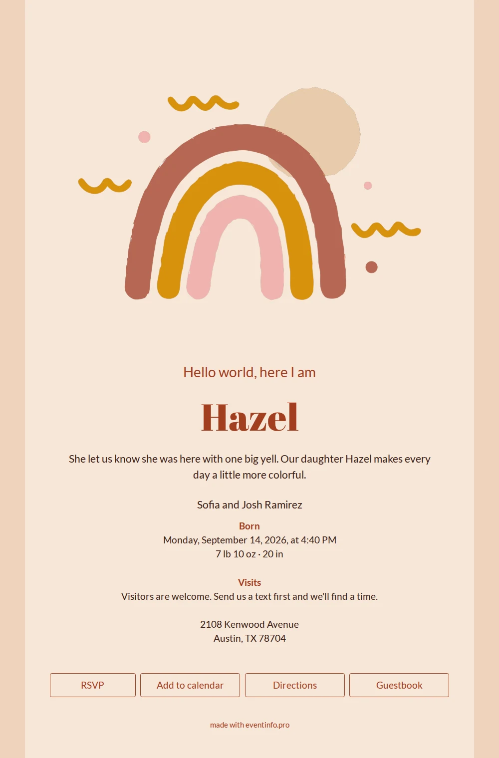 Warm Birth Card In Terracotta Tones &ndash; example 1
