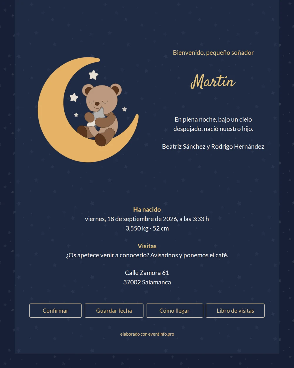Tarjeta soñadora de nacimiento con osito &ndash; example 1