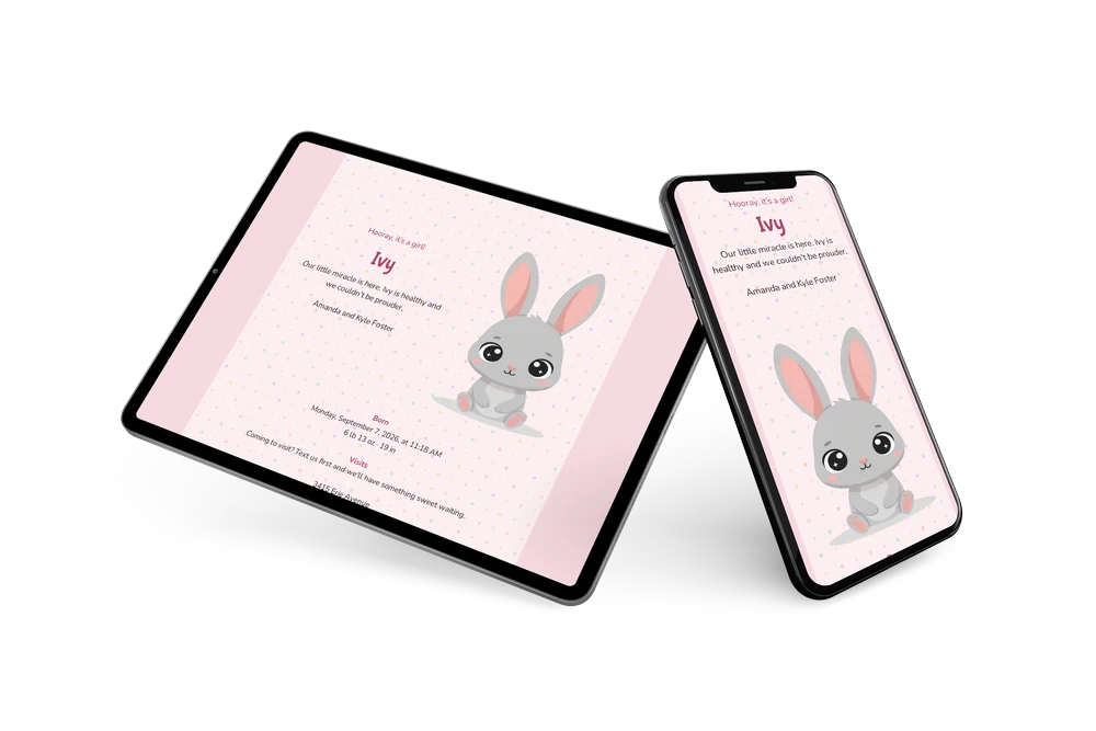 Cheerful pink birth announcement for a girl &ndash; example 2