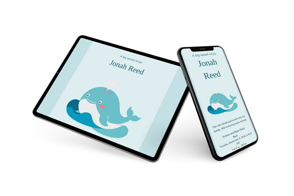 Calm blue birth announcement for a son &ndash; example 2