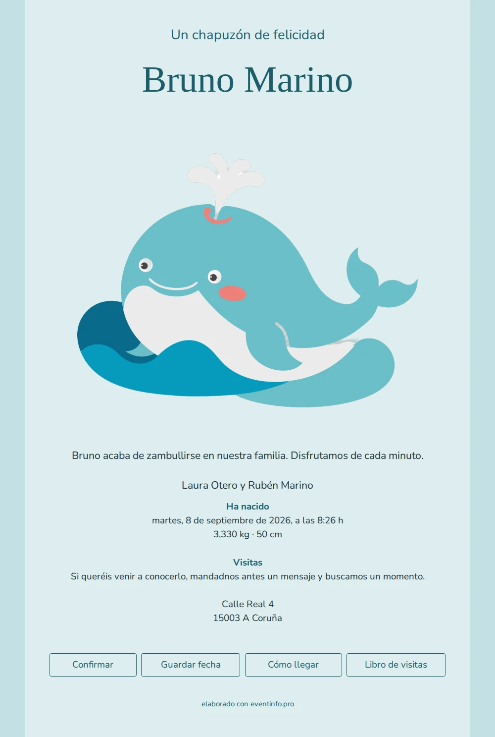 Tranquila tarjeta de nacimiento azul para un niño &ndash; example 1