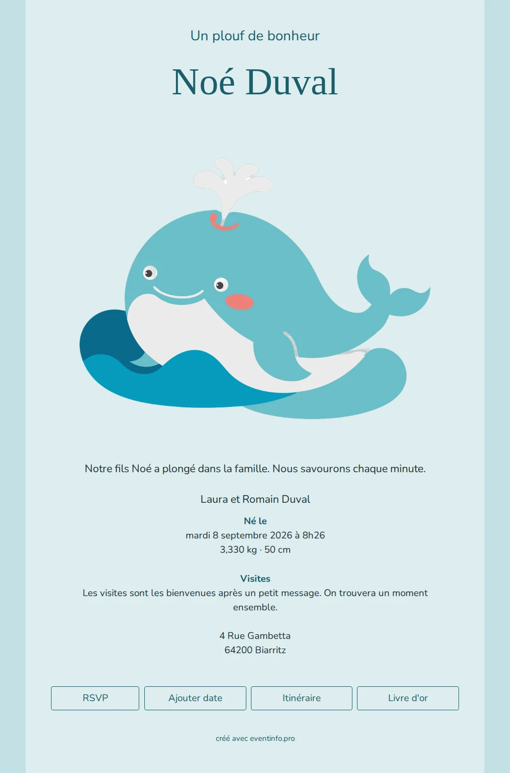Faire-part de naissance bleu pour un garçon &ndash; example 1