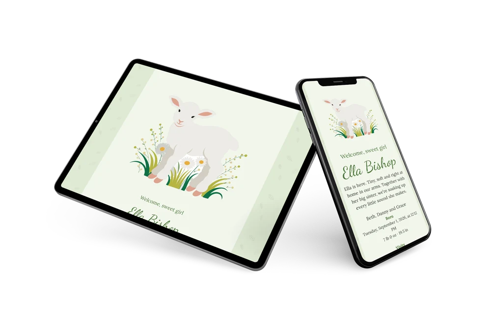 Graceful green birth announcement for a daughter &ndash; example 2