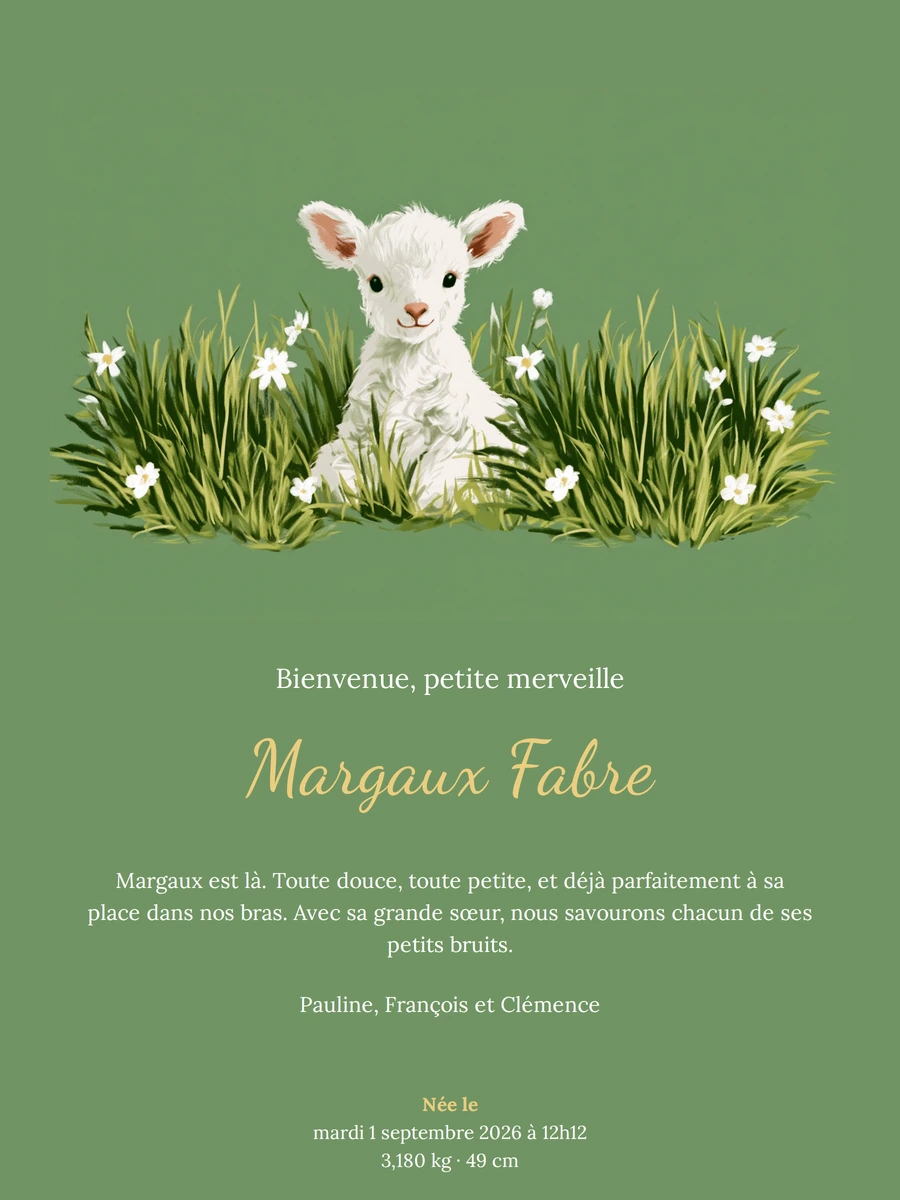 Faire-part vert au fin motif de feuilles