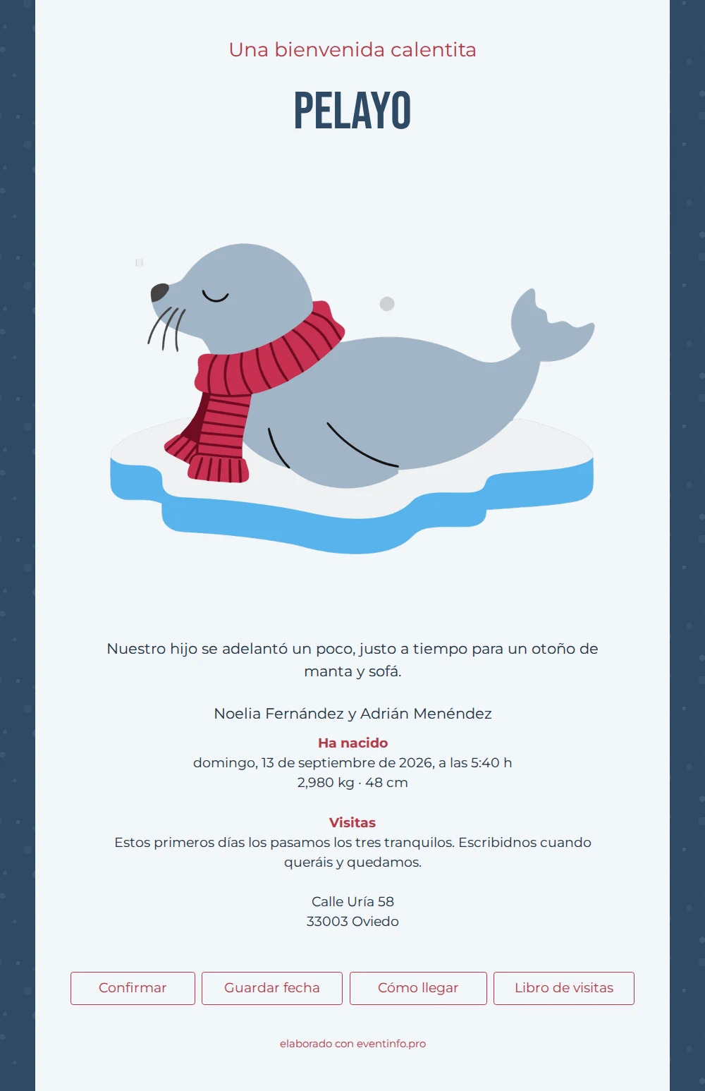 Tarjeta de nacimiento con bufanda y puntitos &ndash; example 1