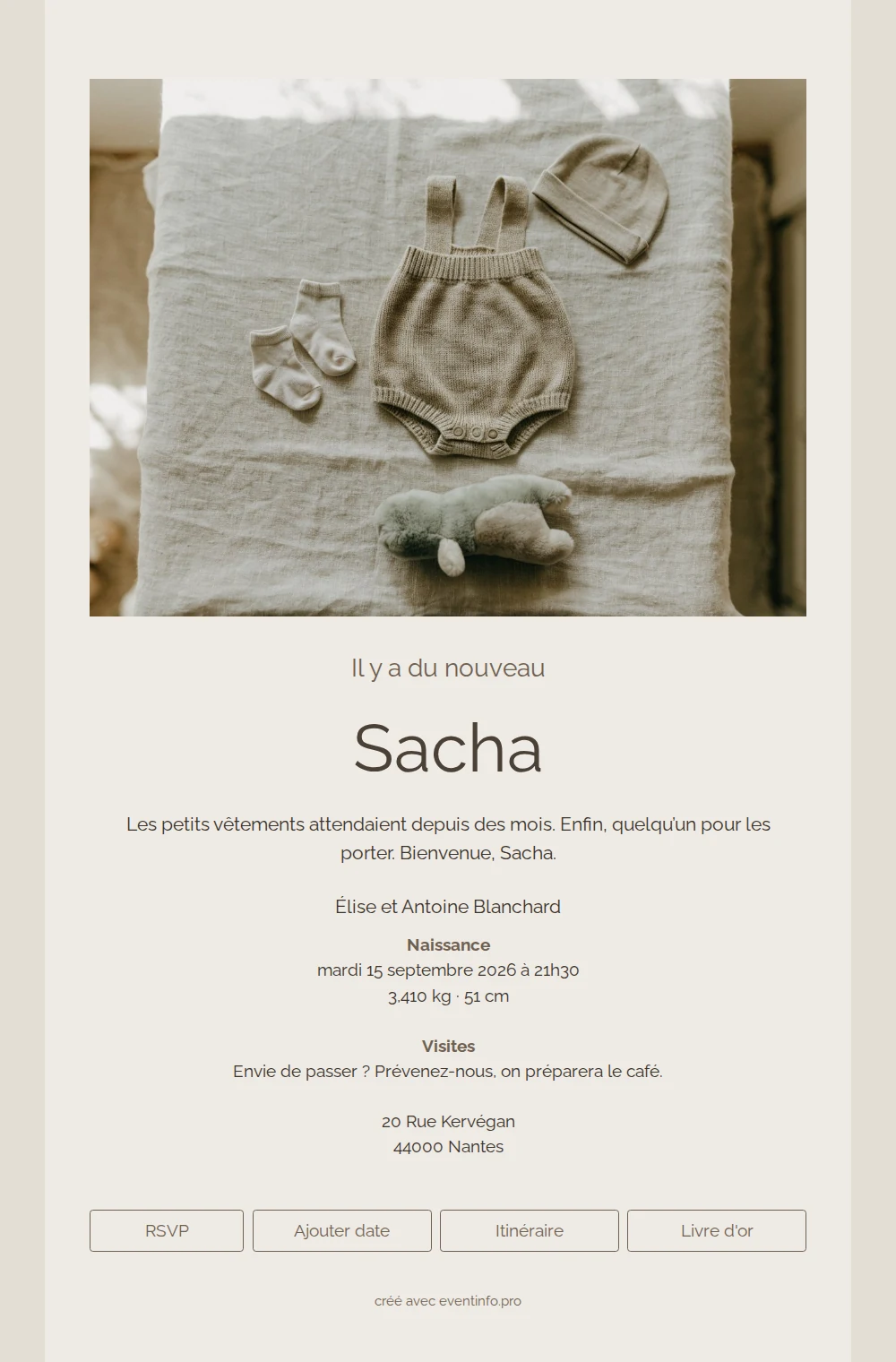 Faire-part de naissance avec photo de layette &ndash; example 1