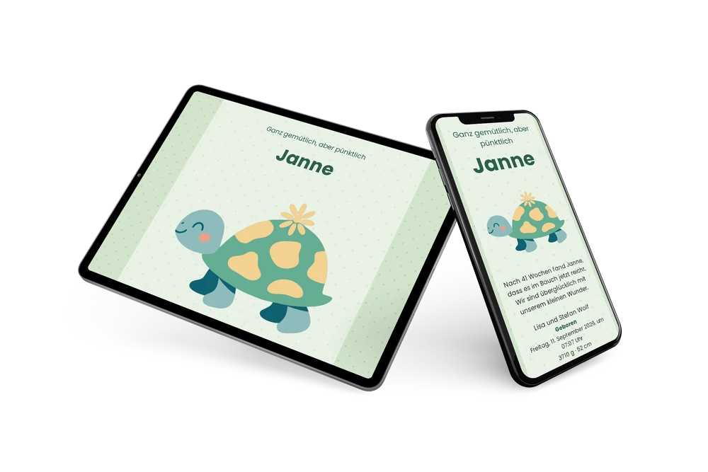 Verspielte Geburtskarte mit einer Schildkröte &ndash; example 2
