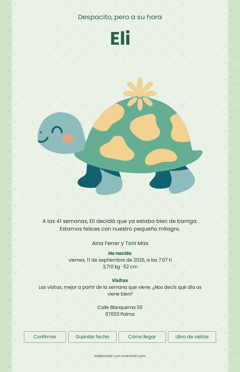 Tarjeta de nacimiento divertida con una tortuga &ndash; example 1