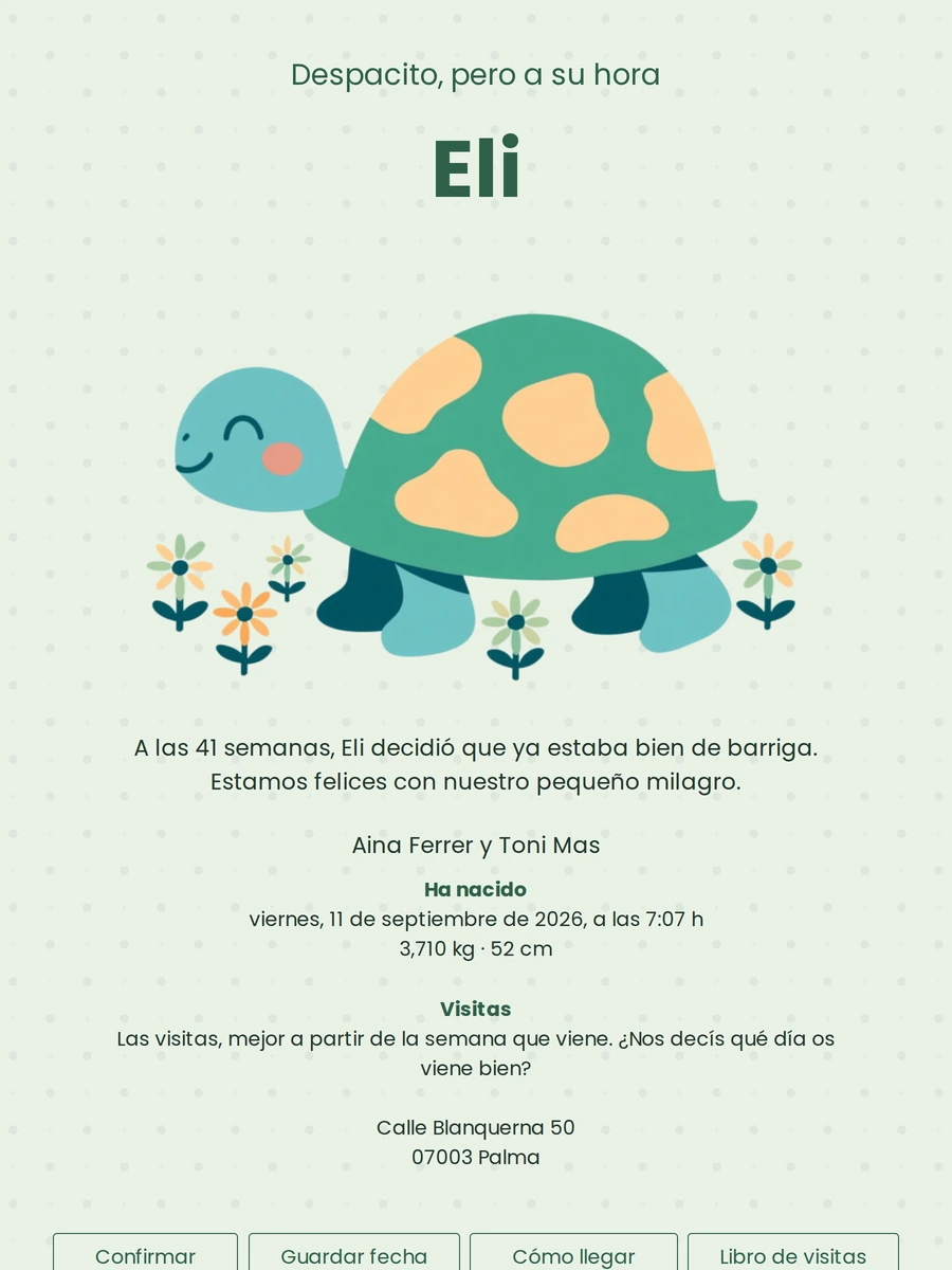 Tarjeta de nacimiento divertida con una tortuga