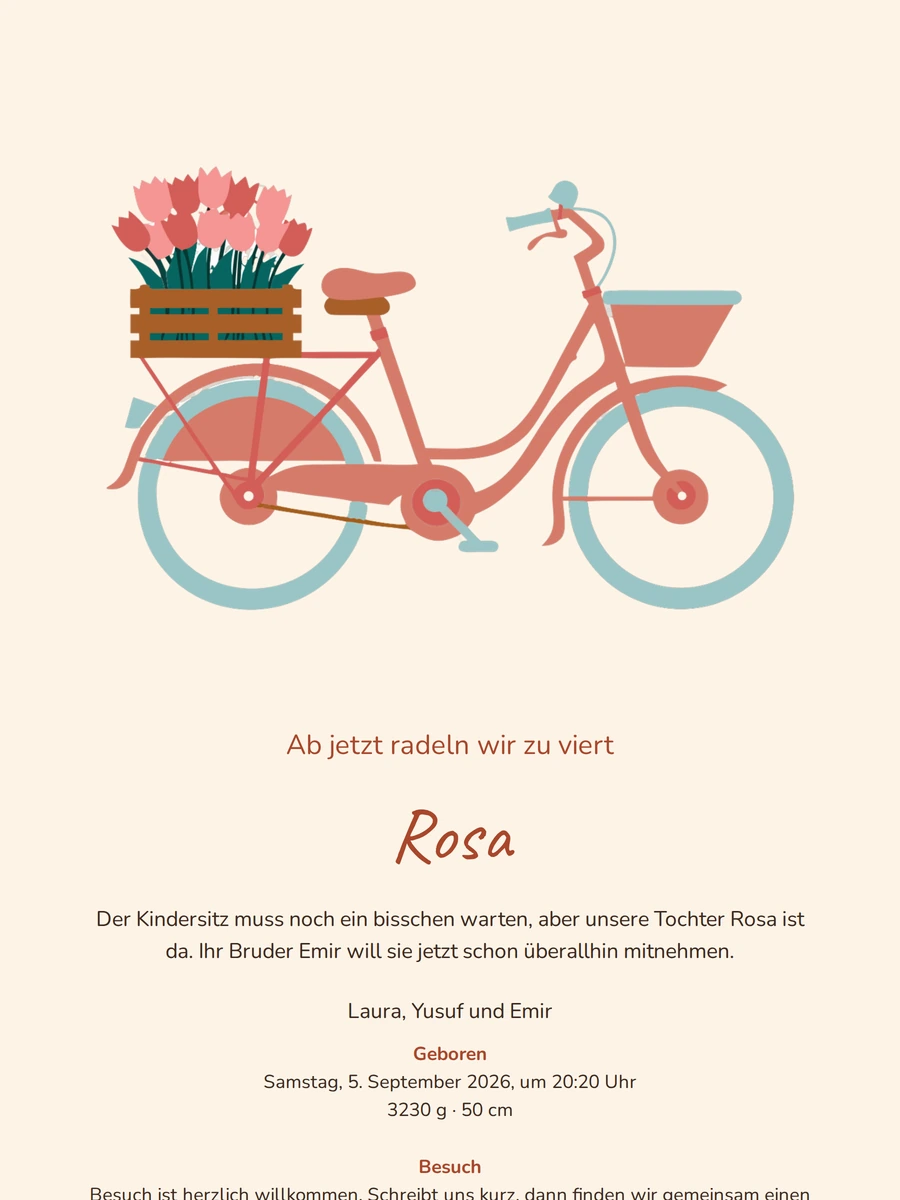 Verspielte Geburtskarte mit einem Fahrrad