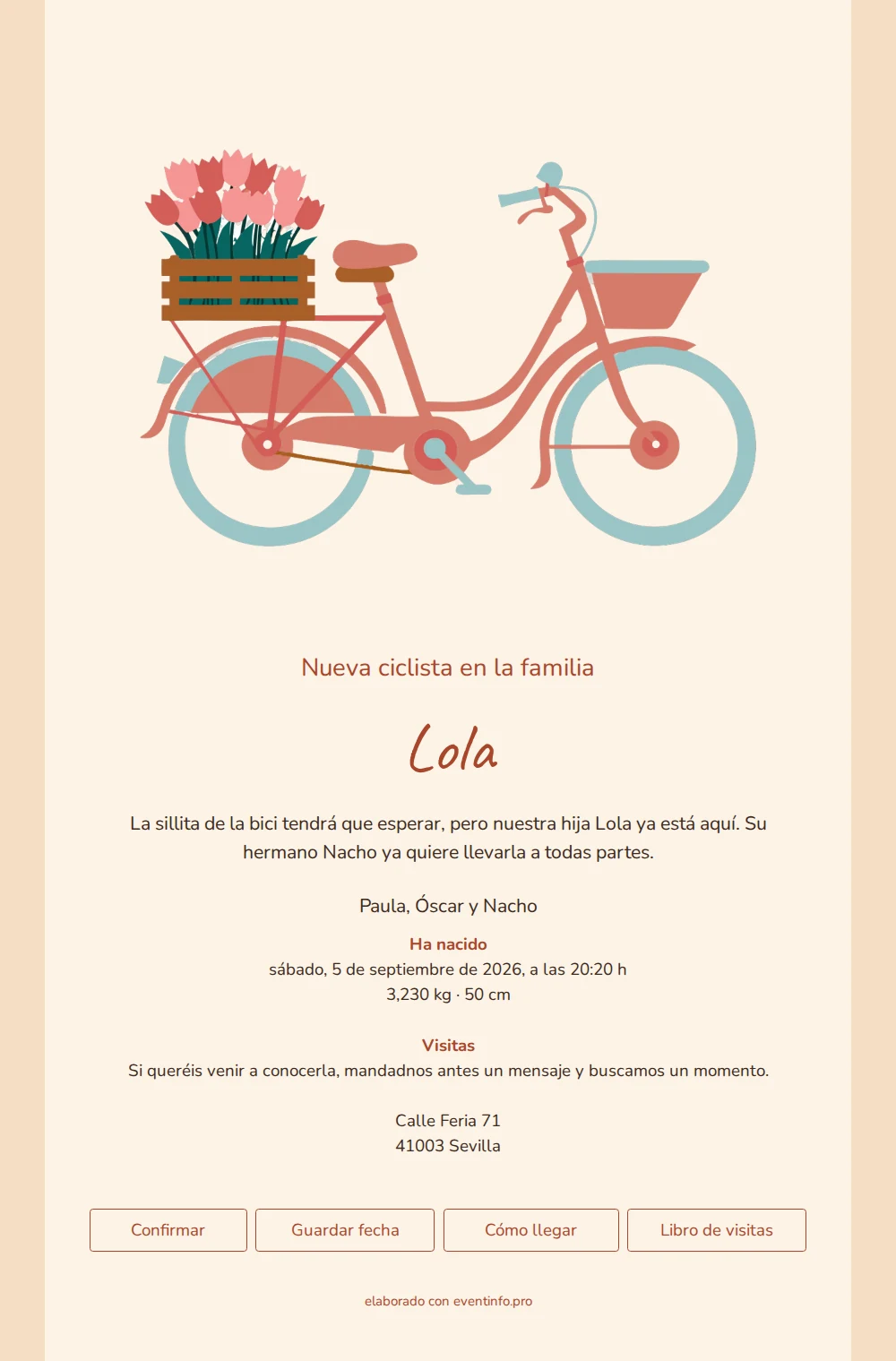 Tarjeta de nacimiento divertida con una bicicleta &ndash; example 1