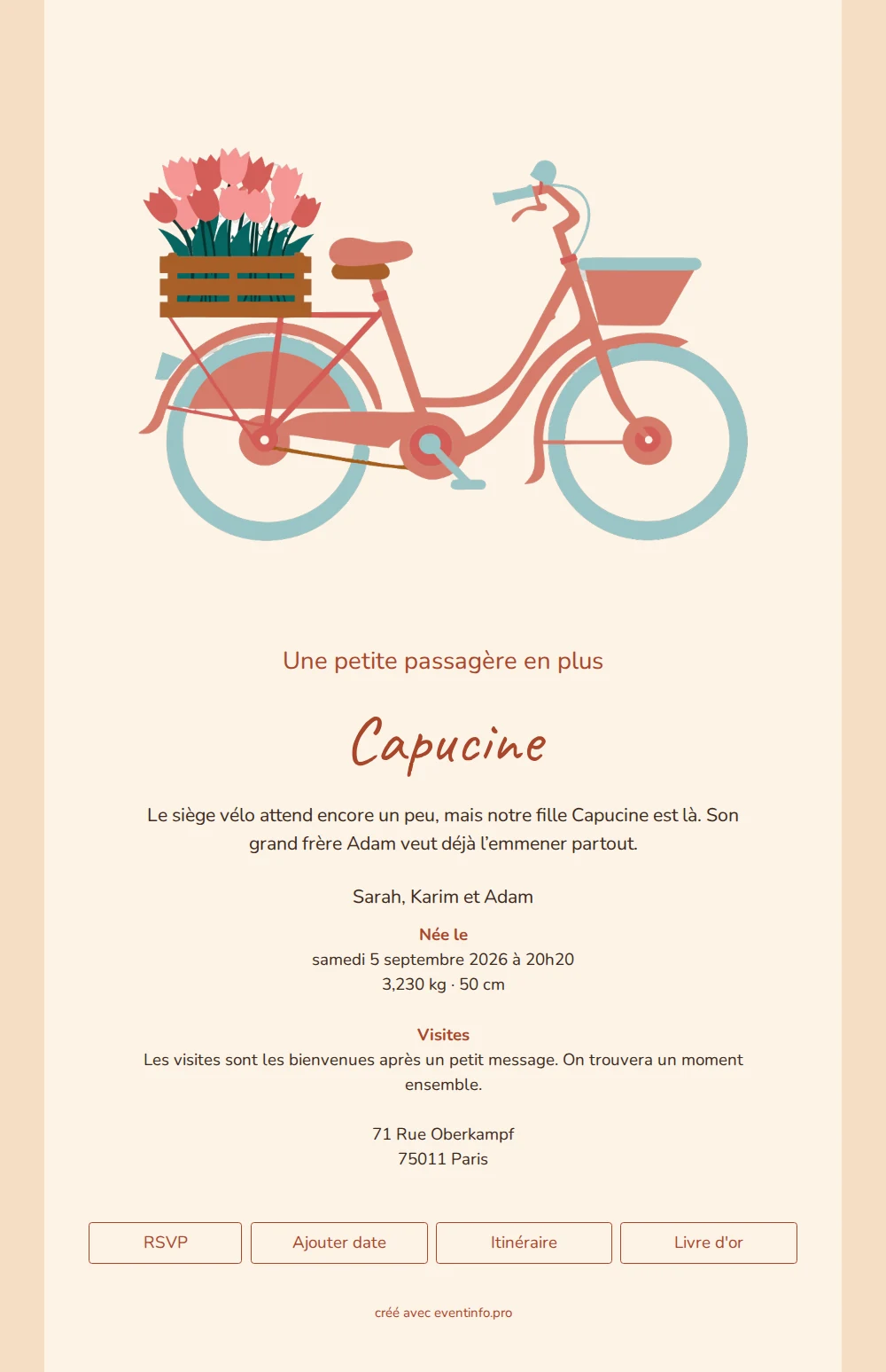 Faire-part de naissance ludique avec un vélo &ndash; example 1