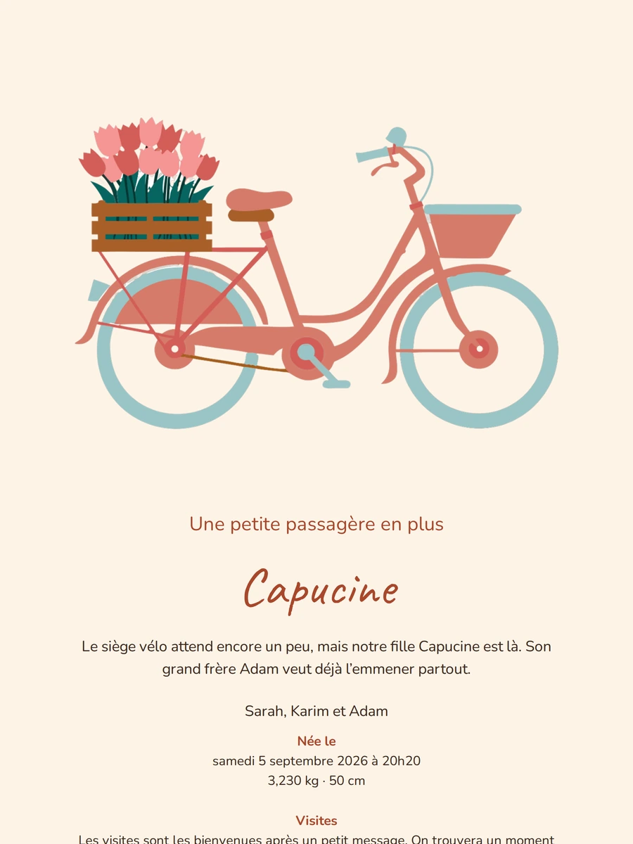 Faire-part de naissance ludique avec un vélo