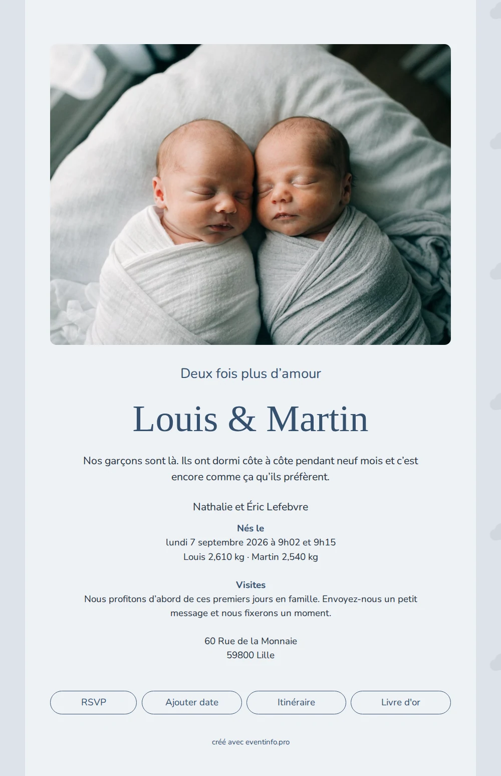 Faire-part de naissance calme avec photo endormie &ndash; example 1