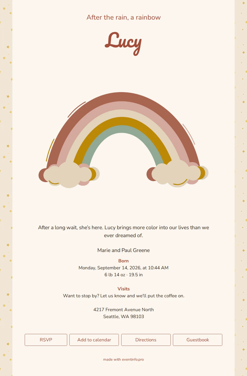 Soft cloud birth announcement for baby Lucy &ndash; example 1