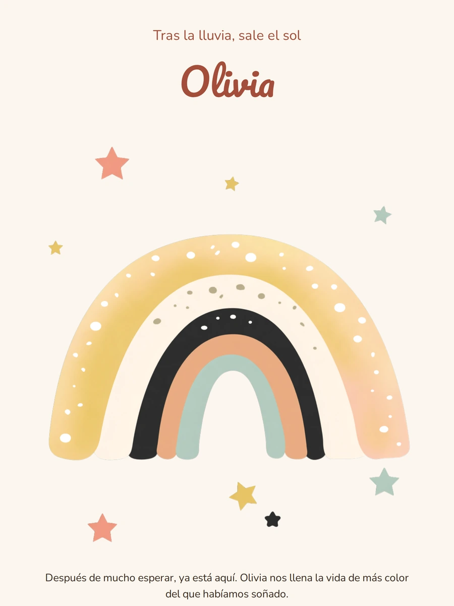 Cálida tarjeta de nacimiento en terracota para Olivia