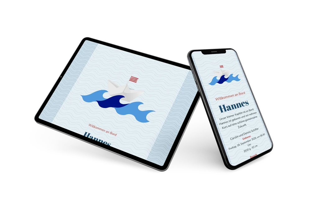 Fröhliche maritime Geburtsanzeige für kleinen Hannes &ndash; example 2