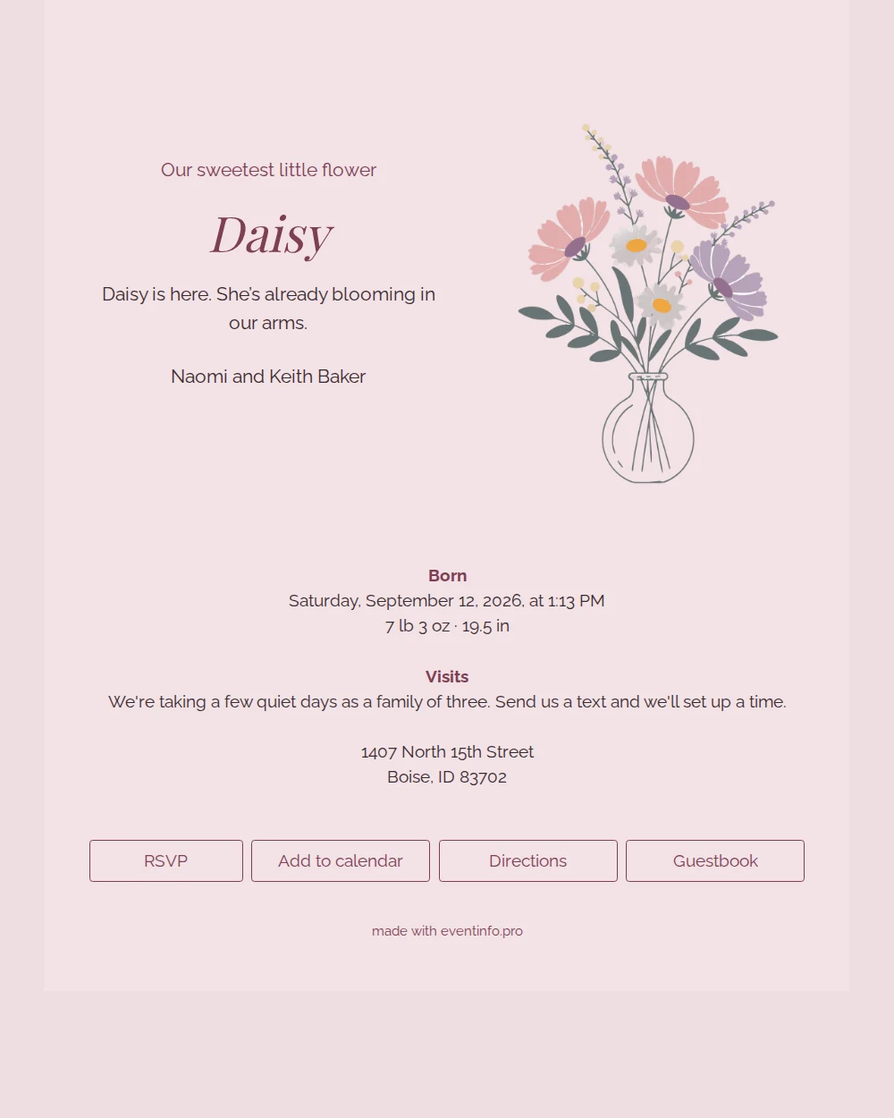 Elegant announcement card with wildflowers &ndash; example 1