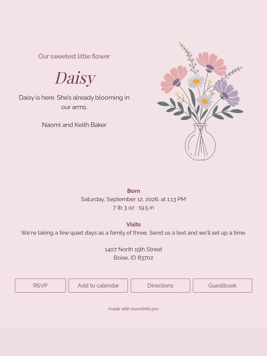 Elegant announcement card with wildflowers