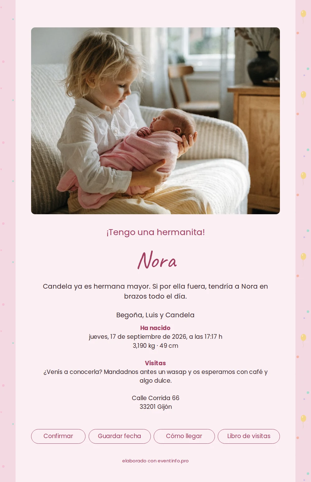 Tarjeta de nacimiento alegre con globos y rosa &ndash; example 1