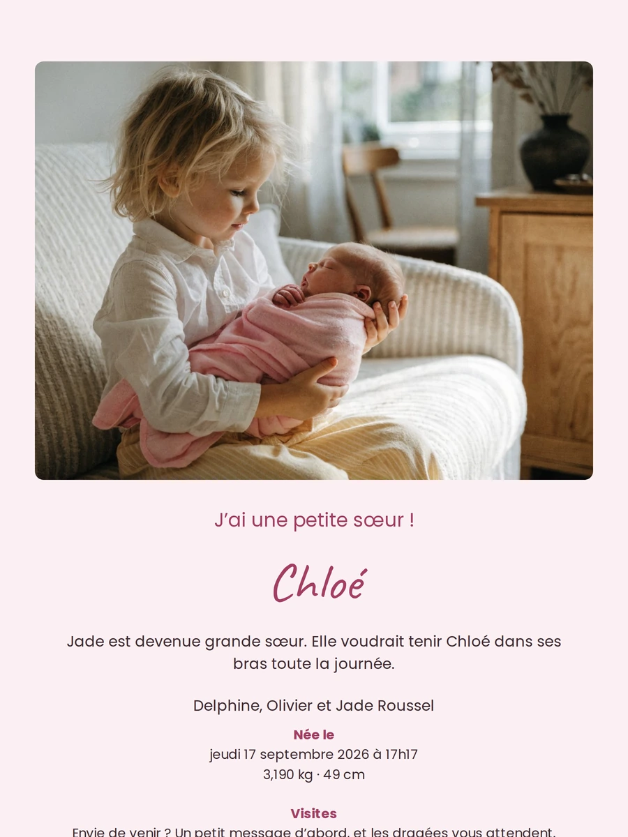 Faire-part de naissance gai avec ballons et rose