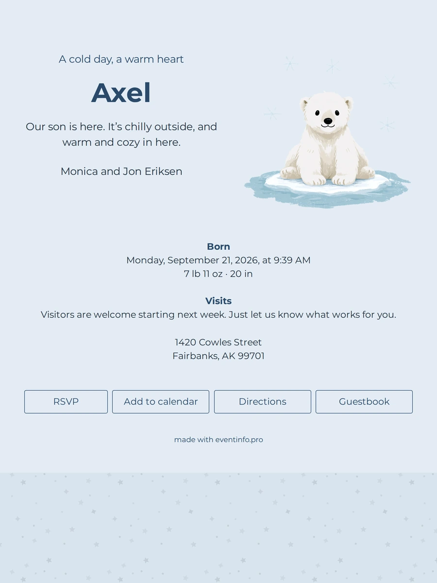 Soft blue announcement for your baby boy