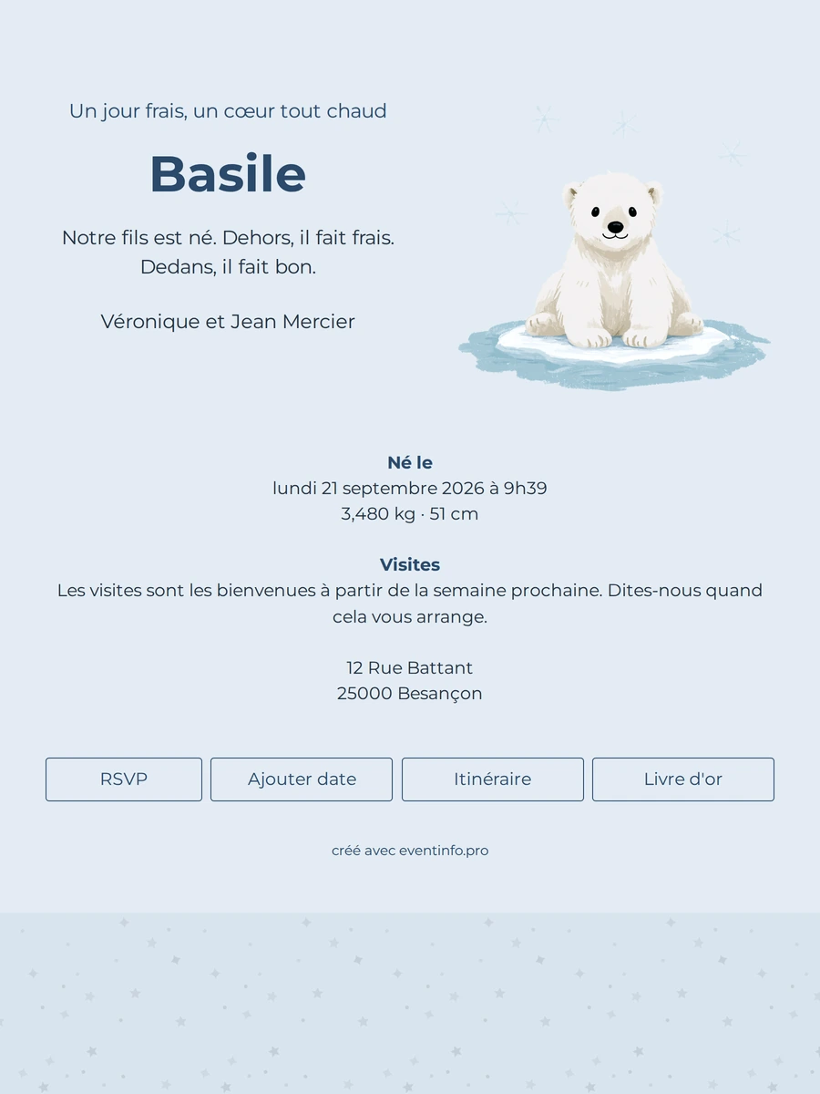 Faire-part bleu doux pour votre petit garçon