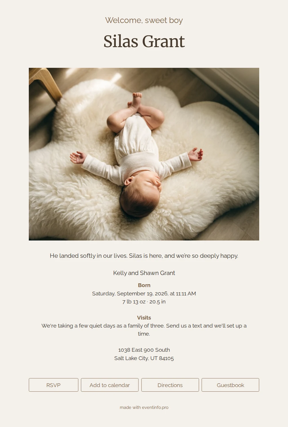 Classic announcement for your baby boy Silas &ndash; example 1