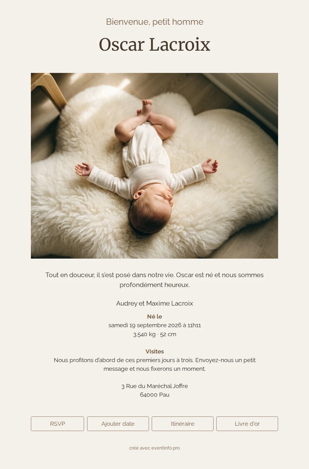 Faire-part classique pour votre fils Oscar &ndash; example 1