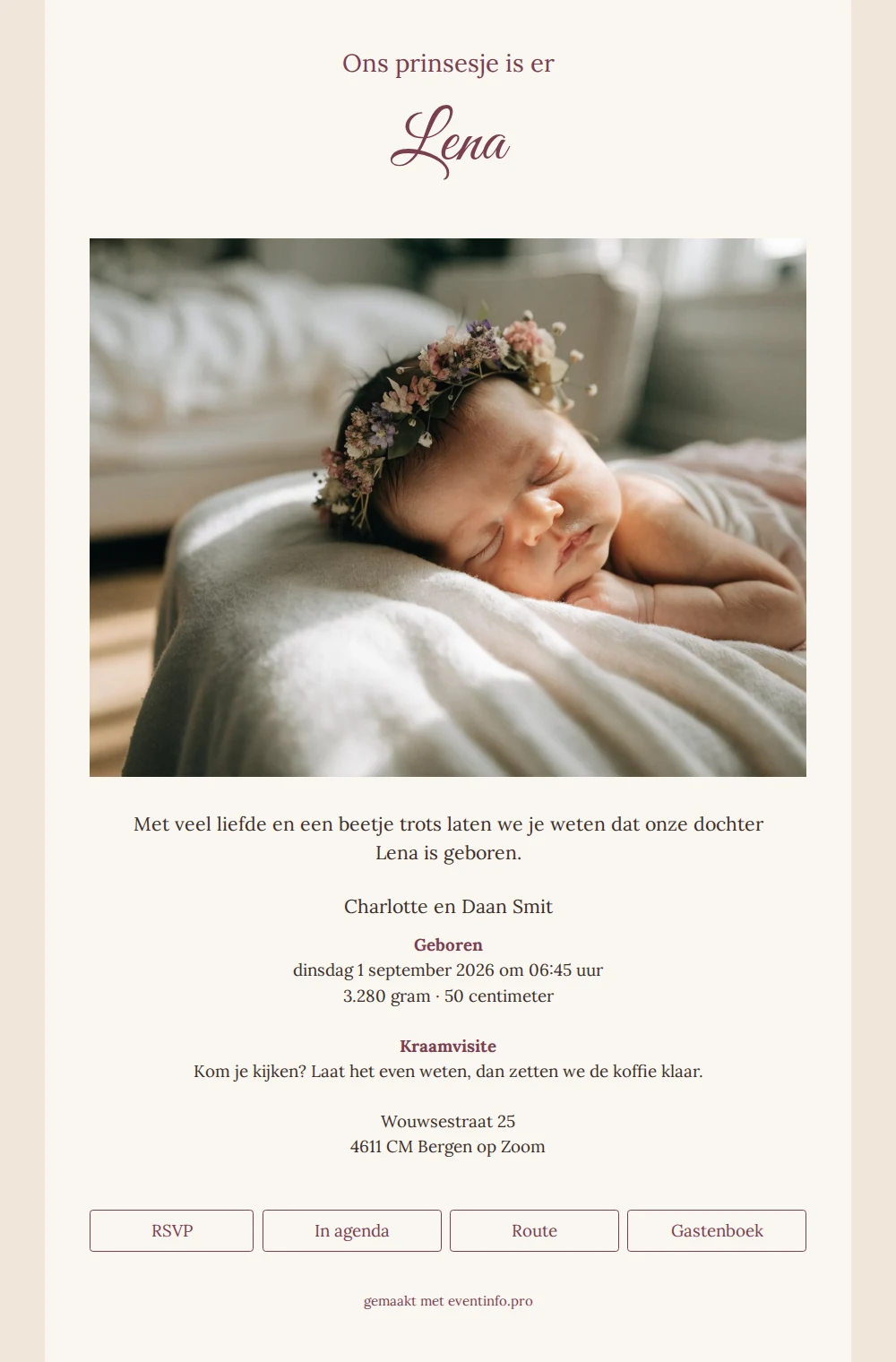 Romantisch geboortekaartje voor de kleine Lena &ndash; example 1