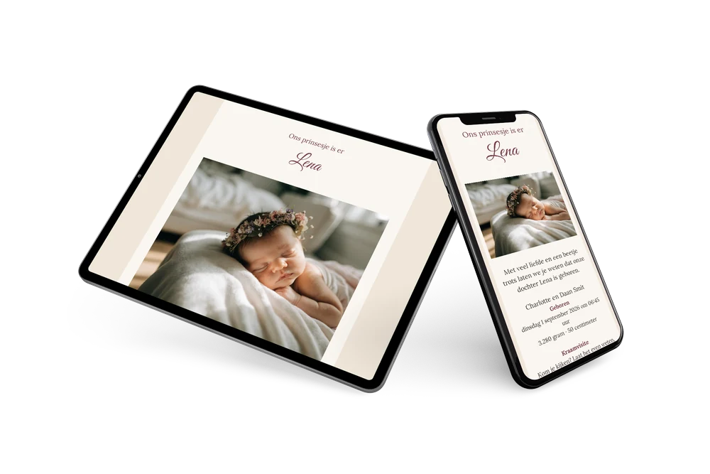 Romantisch geboortekaartje voor de kleine Lena &ndash; example 2