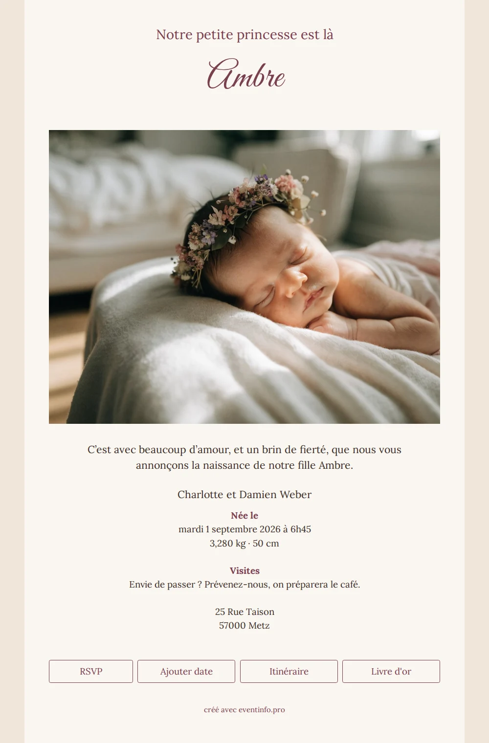 Faire-part romantique pour la petite Ambre &ndash; example 1