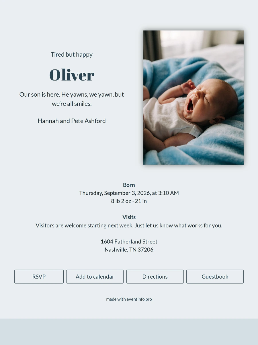 Elegant birth announcement with your son’s photo