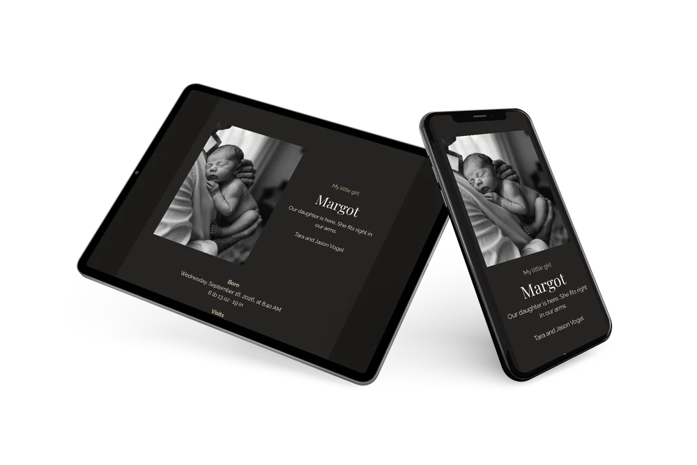 Understated golden birth announcement with her photo &ndash; example 2